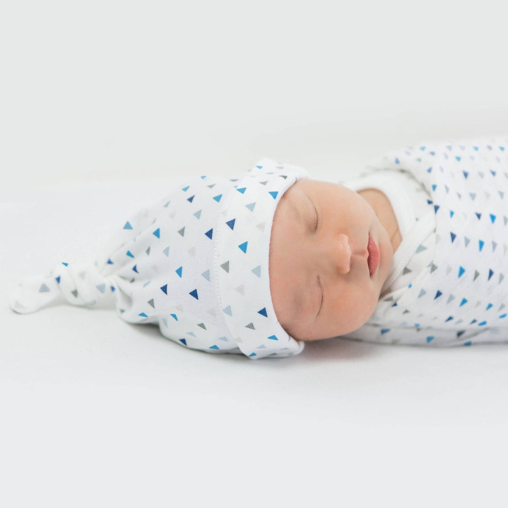 Newborn Hat, Tiny Triangles, Blue 2