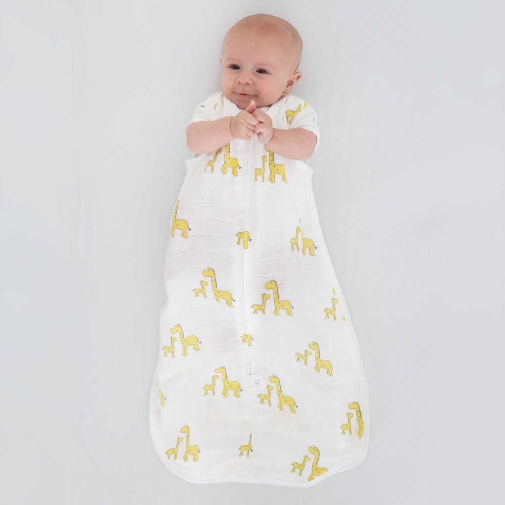 SwaddleDesigns Muslin zzZipMe Sack, 2-Way Zip, Mama & Baby Giraffe, Yellow