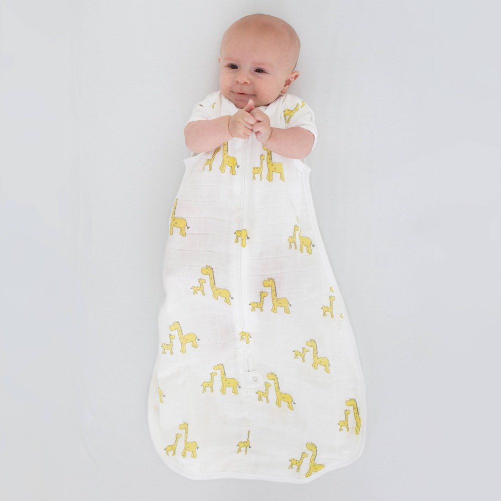 SwaddleDesigns Muslin zzZipMe Sack, 2-Way Zip, Mama & Baby Giraffe, Yellow 