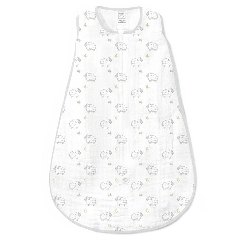 Muslin zzZipMe Sack, 2-Way Zip, Little Lambs, Sterling 1