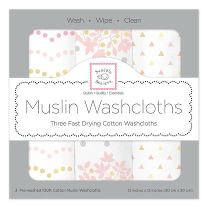 Muslin Wascloths - Pink Shimmer Set of 3 1