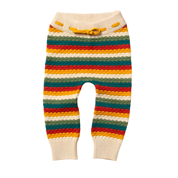 Honeycomb Rainbow Striped Tie Waist Knitted Joggers 1