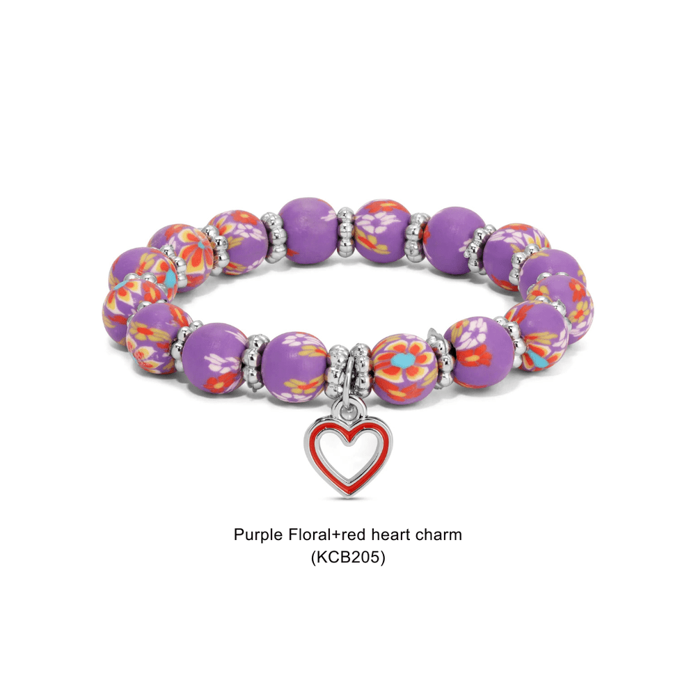 Kids Clay Bead Bracelet With Heart Charm - Various 16