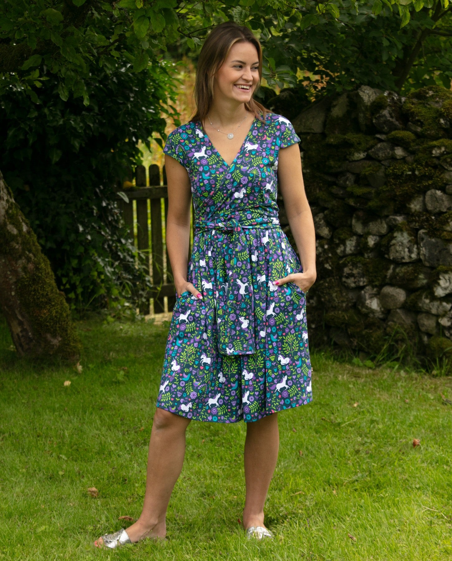Adult Organic Wrap Dress - Unicorn 2
