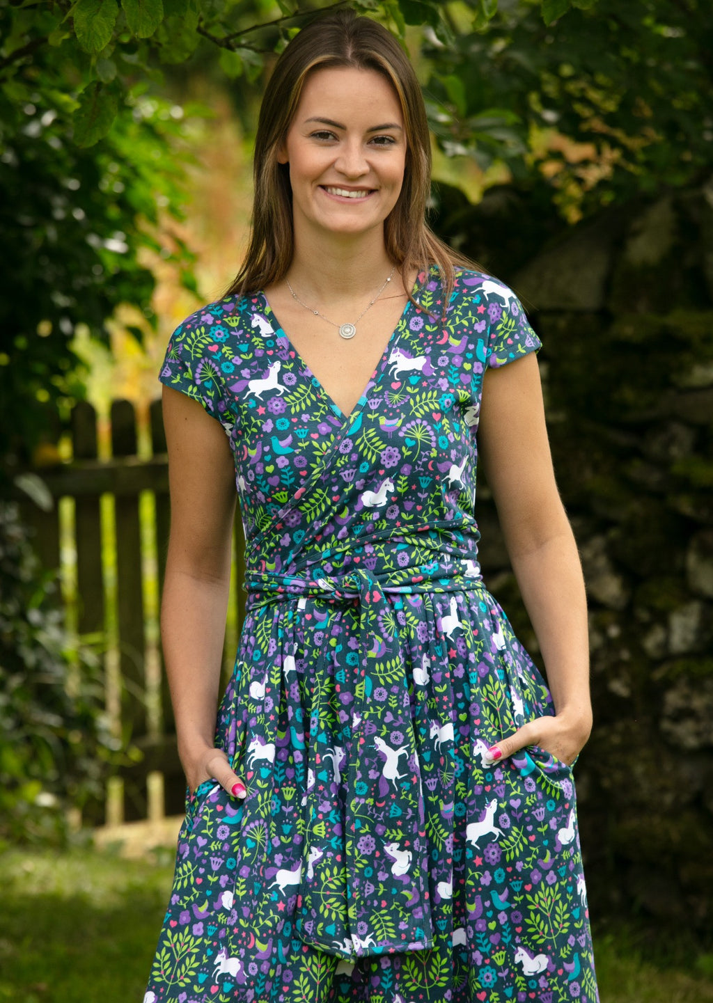 Adult Organic Wrap Dress - Unicorn 3