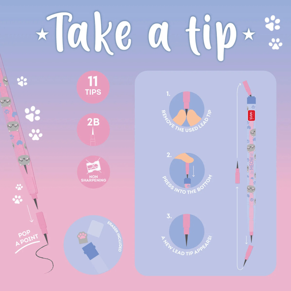 Stackable Pencil with Eraser - Take a Tip - Various Designs 2