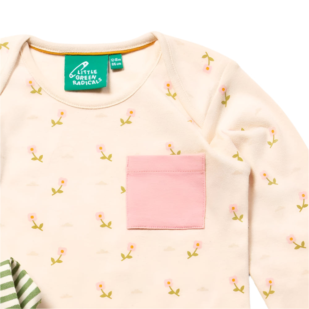 Little Green Radicals Pink Flowers Organic T-Shirt & Jogger Playset 