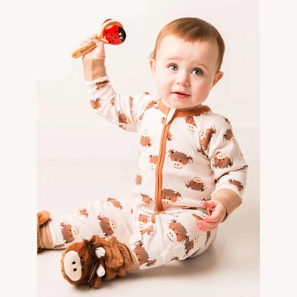 Neutral Hamish Highland Cow Zip Romper 2