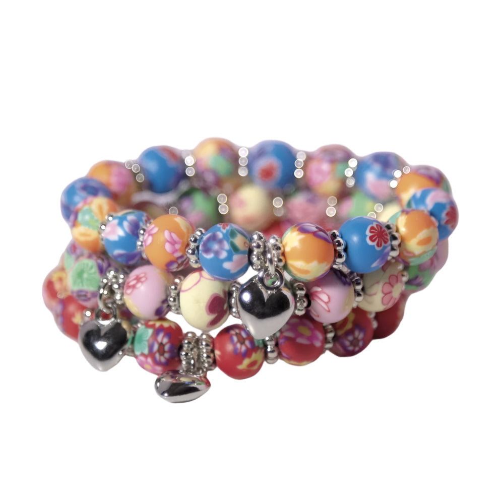 Kids Clay Bead Bracelet With Heart Charm 12 Colors Options 1
