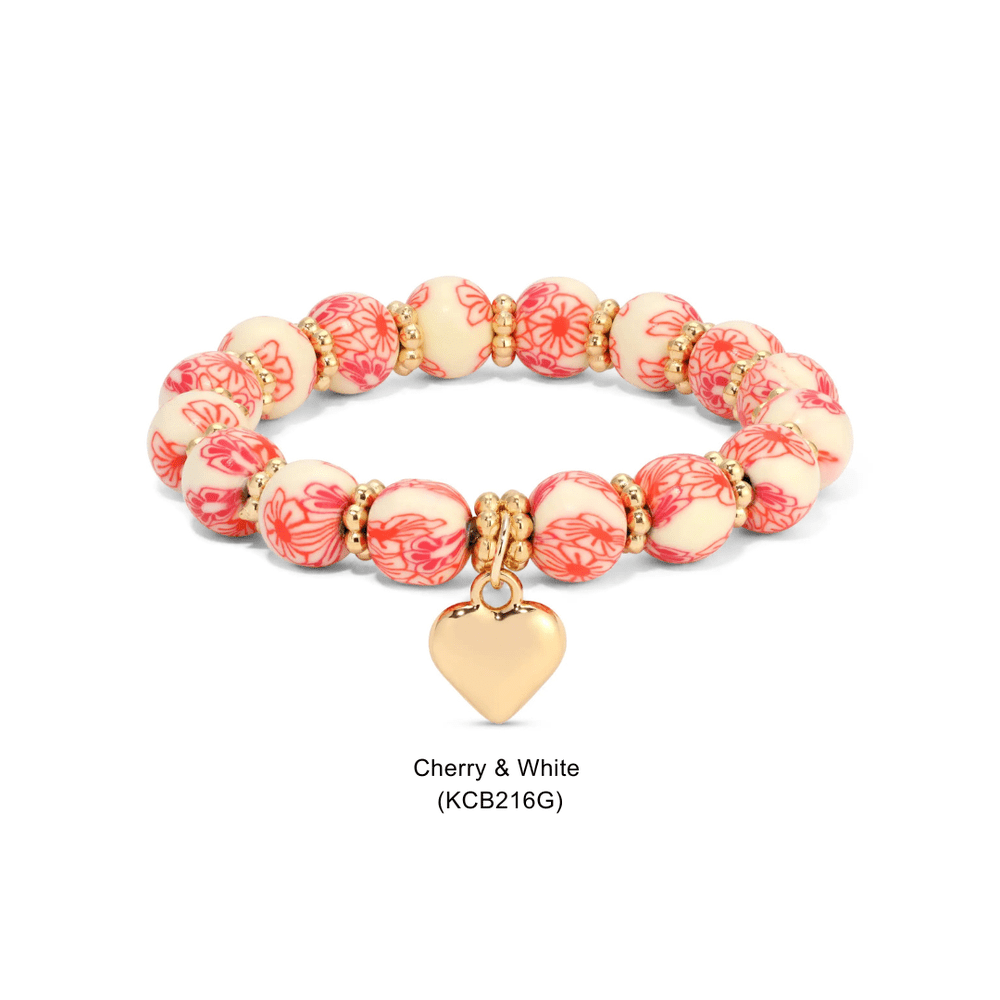 Kids Clay Bead Bracelet With Heart Charm - Various 11