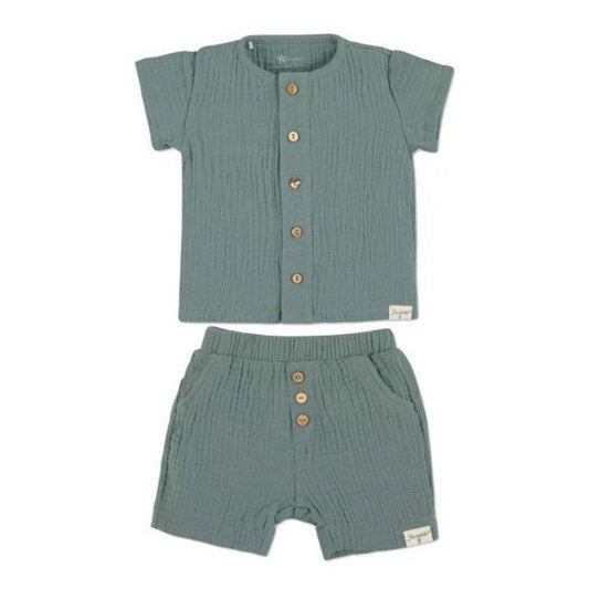 Sterntaler Organic Muslin Shirt and Short Set - Green 