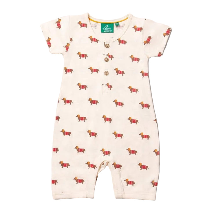 Cream Sausage Dogs Organic Summer Romper 1