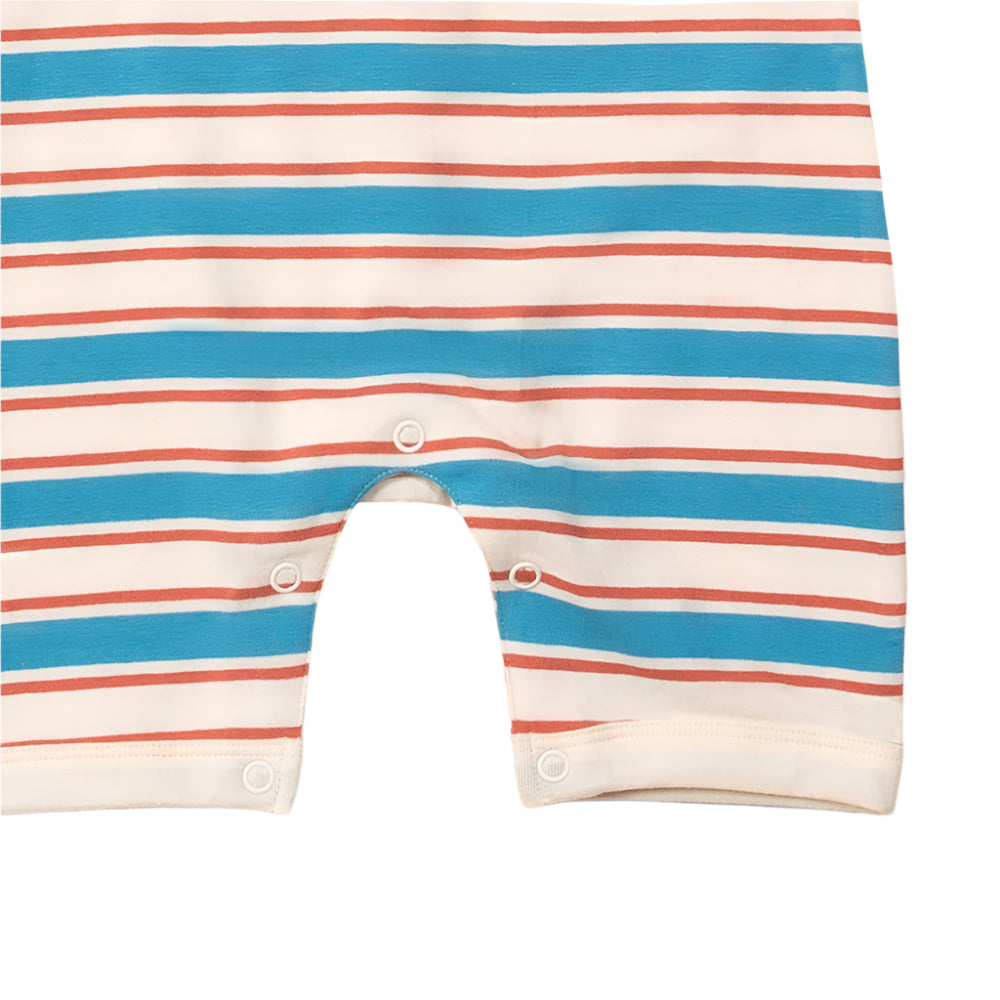Blue & Walnut Striped Organic Summer Romper 2