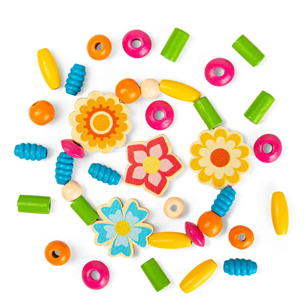 Bigjigs Toys Summer Flowers Jewellery Set- Kids Wooden Bead Bracelet Making Kit 2