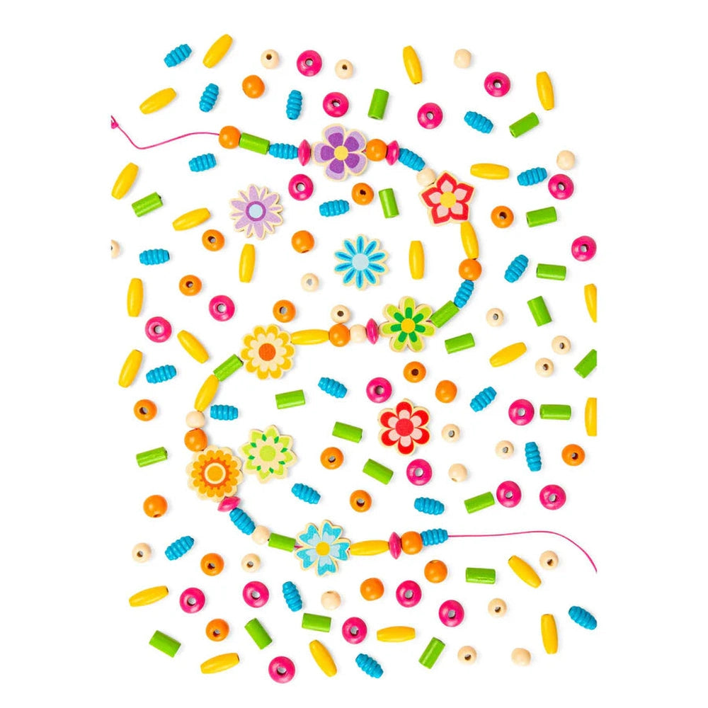 Bigjigs Toys Summer Flowers Jewellery Set- Kids Wooden Bead Bracelet Making Kit 1