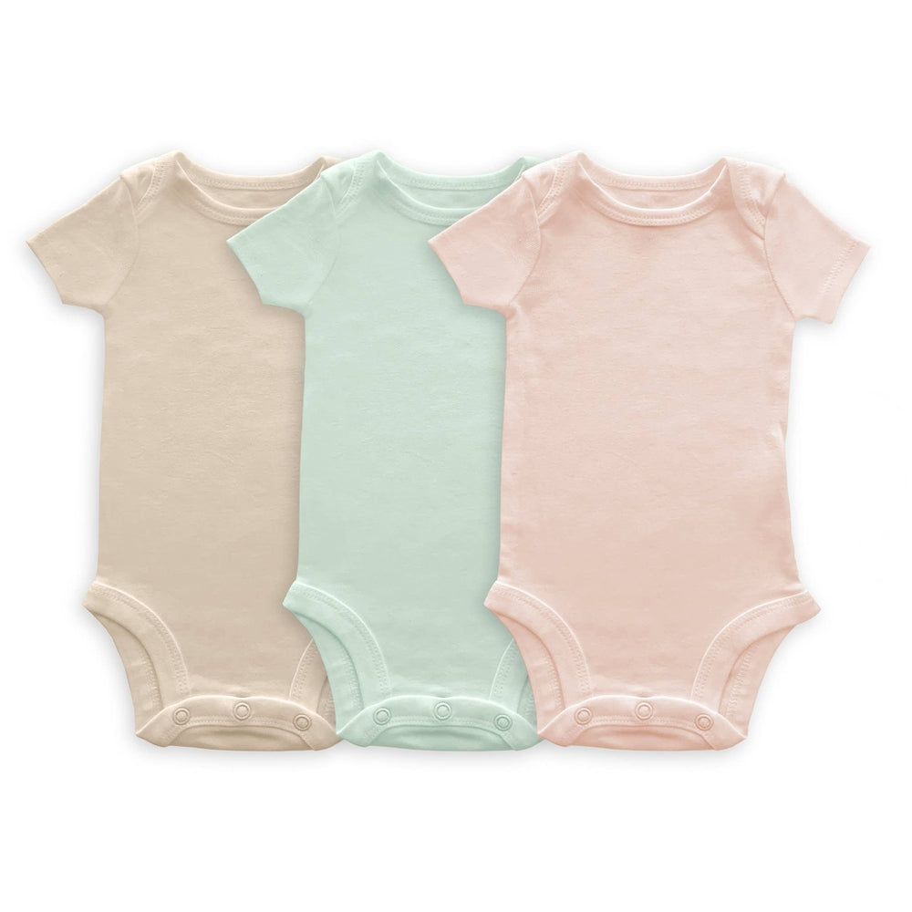 Organic Cotton Bodysuits - Soft Pink, Jadeite, & Sand Dollar 1