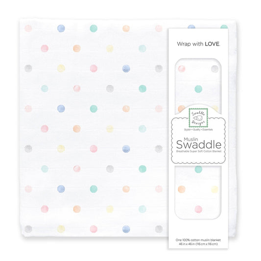 Muslin Swaddle Single - Watercolor Mini Multi Dots 1
