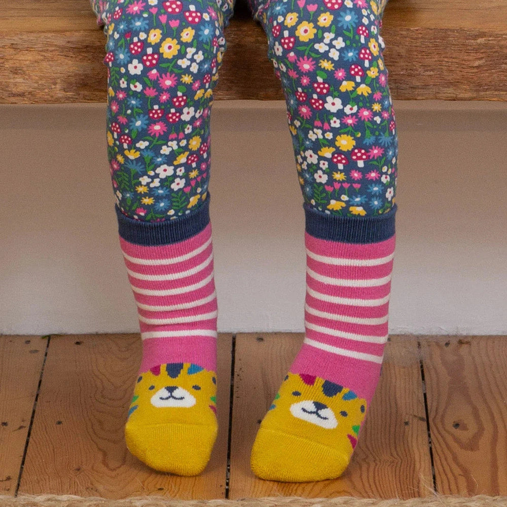 Tiger Face Grippy Socks Blush 3