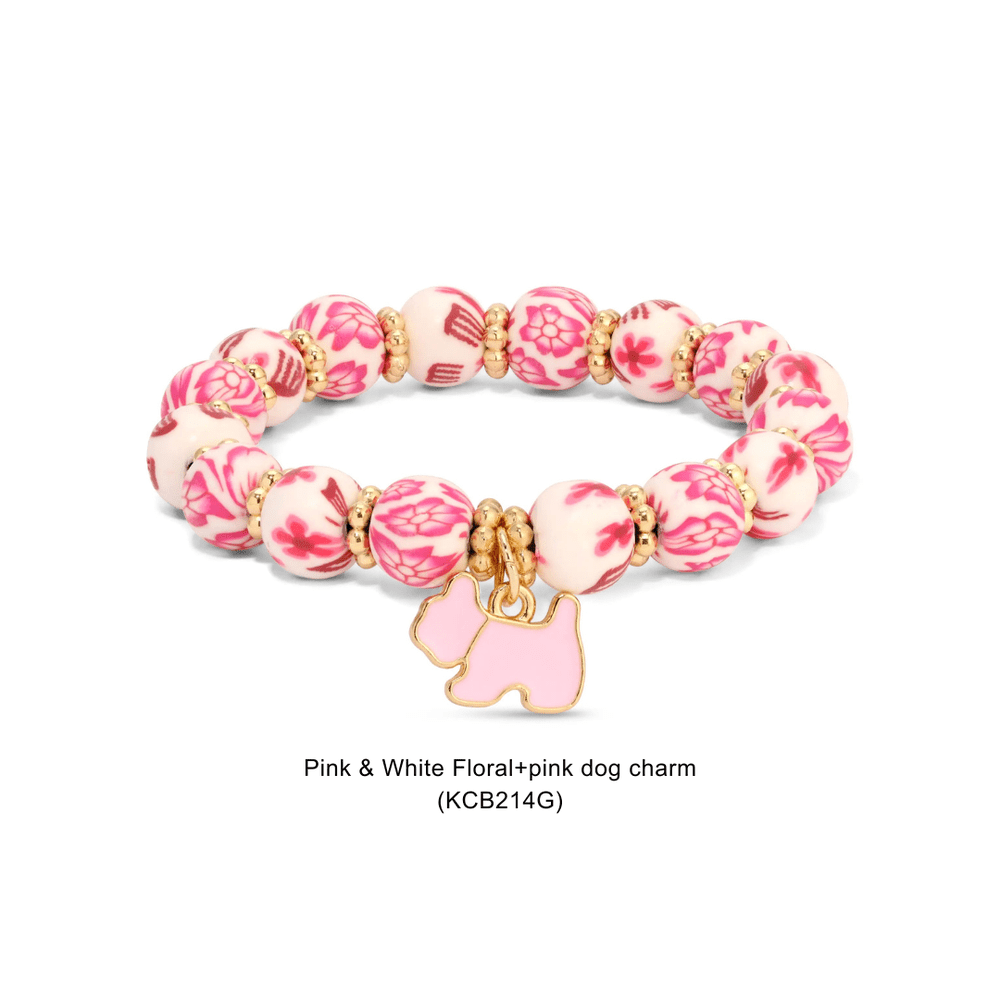 Kids Clay Bead Bracelet With Heart Charm - Various 15