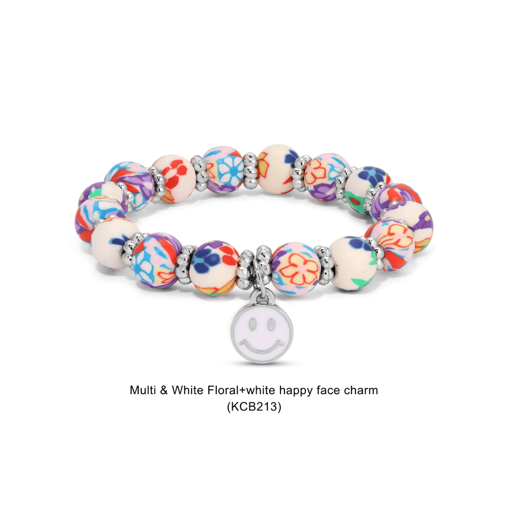 Kids Clay Bead Bracelet With Heart Charm - Various 18