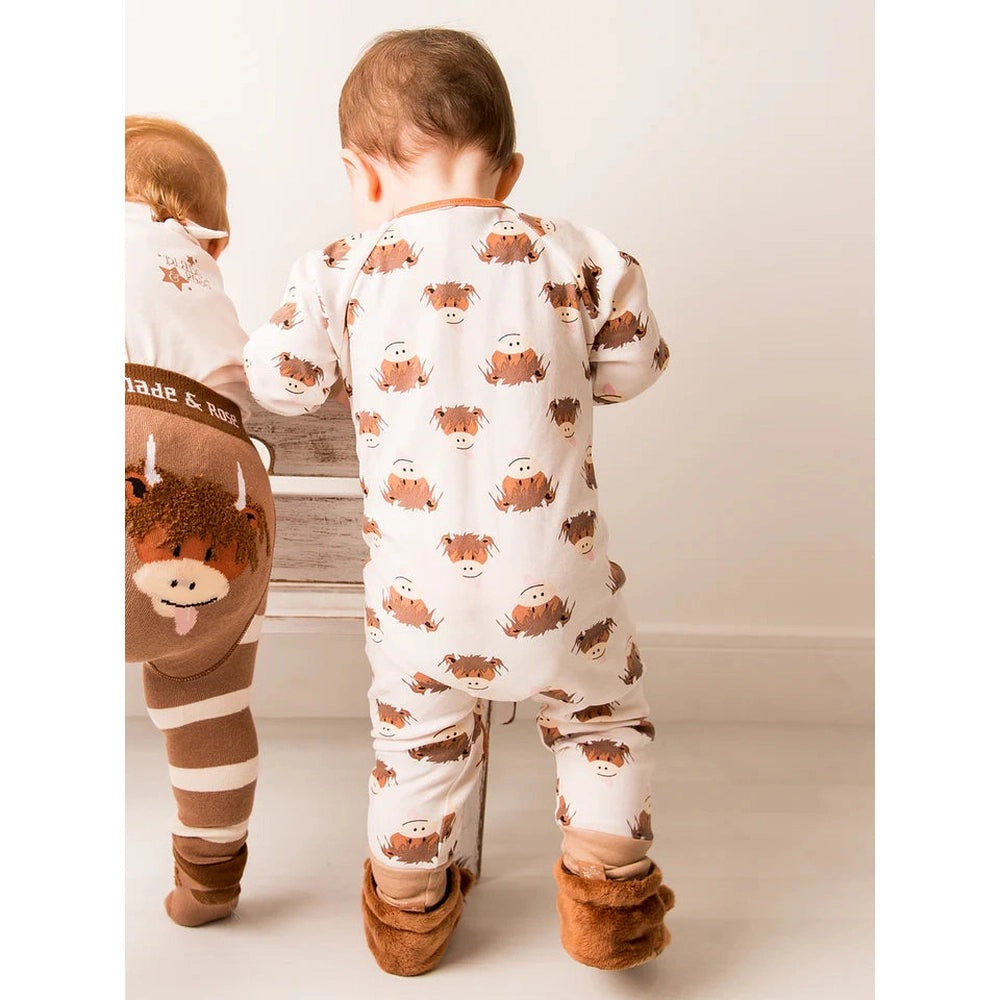 Neutral Hamish Highland Cow Zip Romper 3