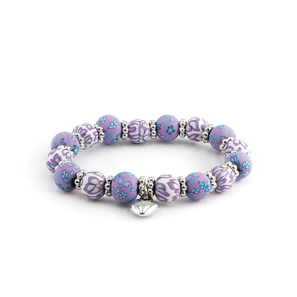 Kids Clay Bead Bracelet With Heart Charm 12 Colors Options 3