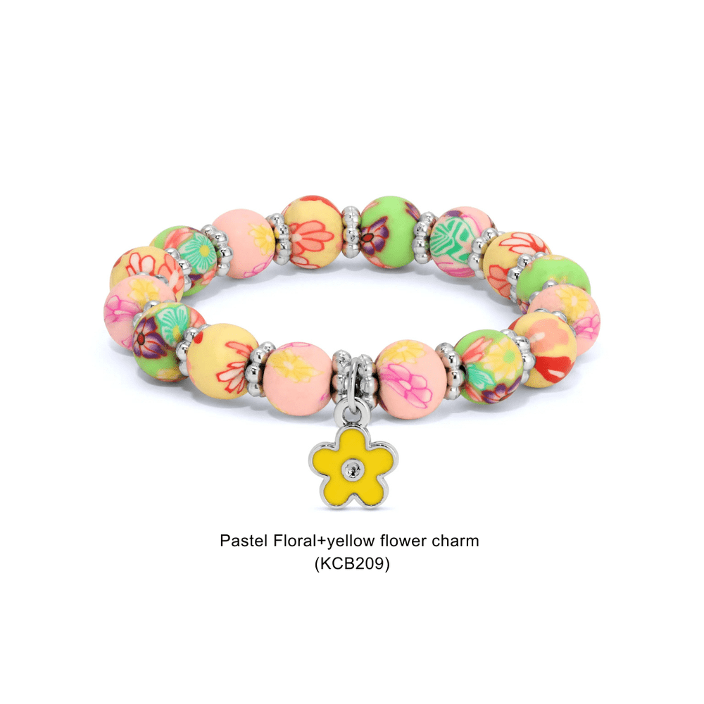 Kids Clay Bead Bracelet With Heart Charm - Various 21