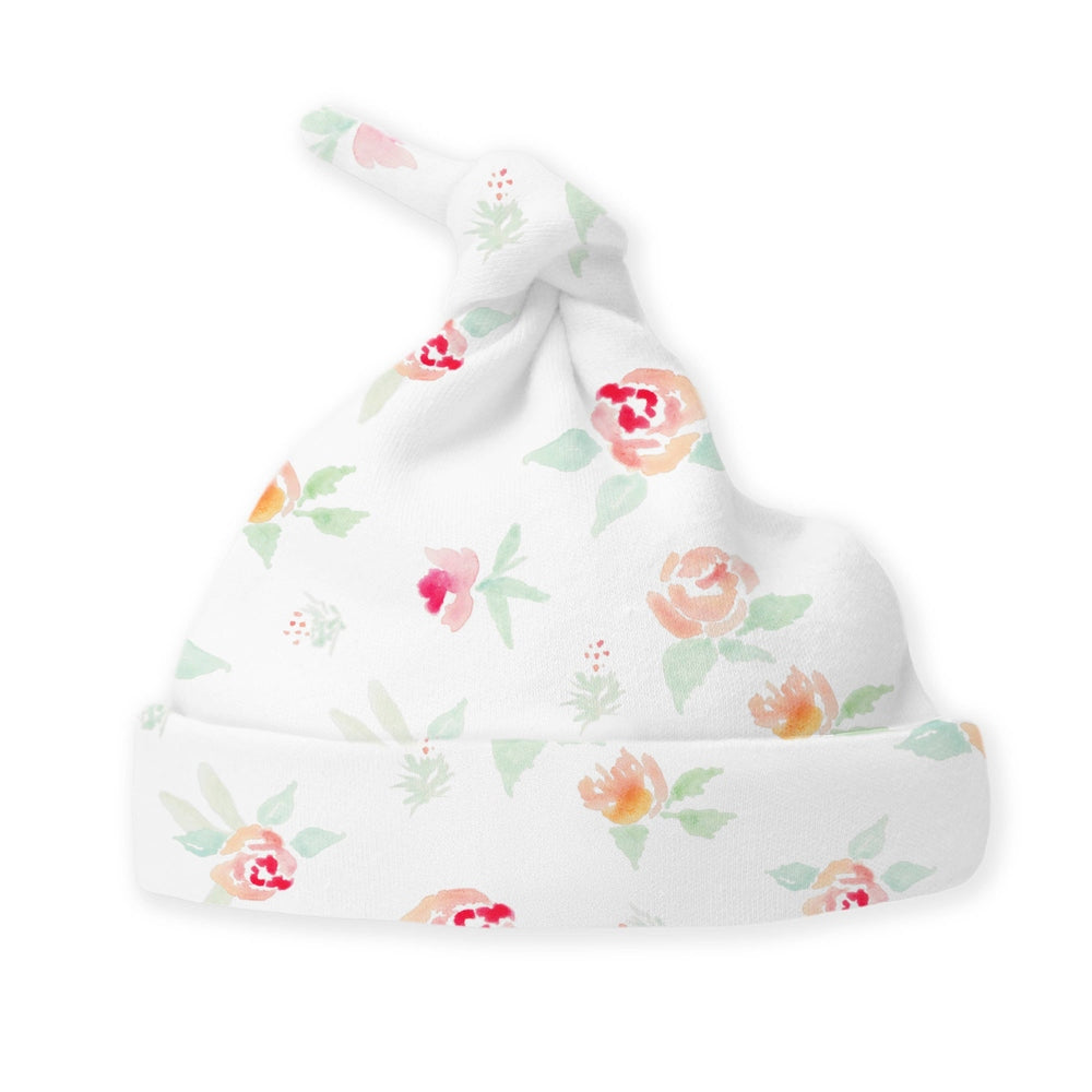 Newborn Hat, Peachy Pink Watercolor Floral 1