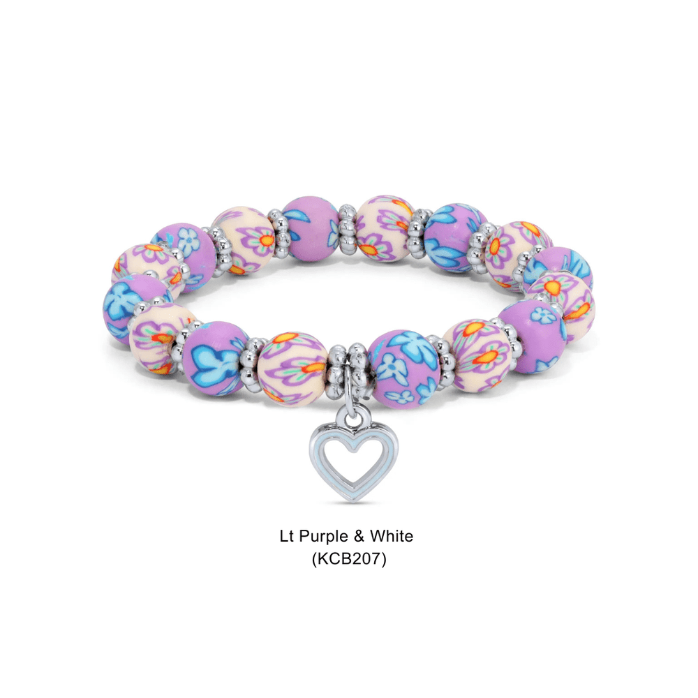 Kids Clay Bead Bracelet With Heart Charm - Various 13