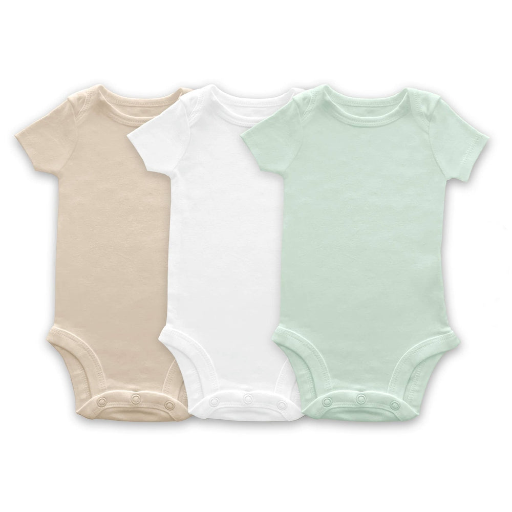 Organic Cotton Bodysuits - Soft Jadeite, White, Sand Dollar 1