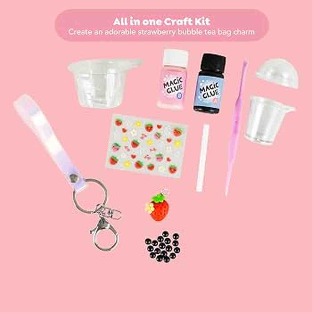 Strawberry Bubble Tea Bag Charm Craft Kit 3