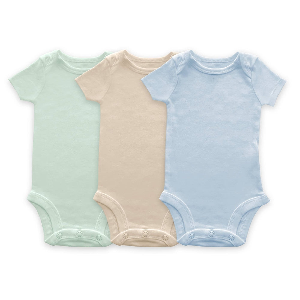 Organic Cotton Bodysuits - Soft Blue, Jadeite, & Sand Dollar 1