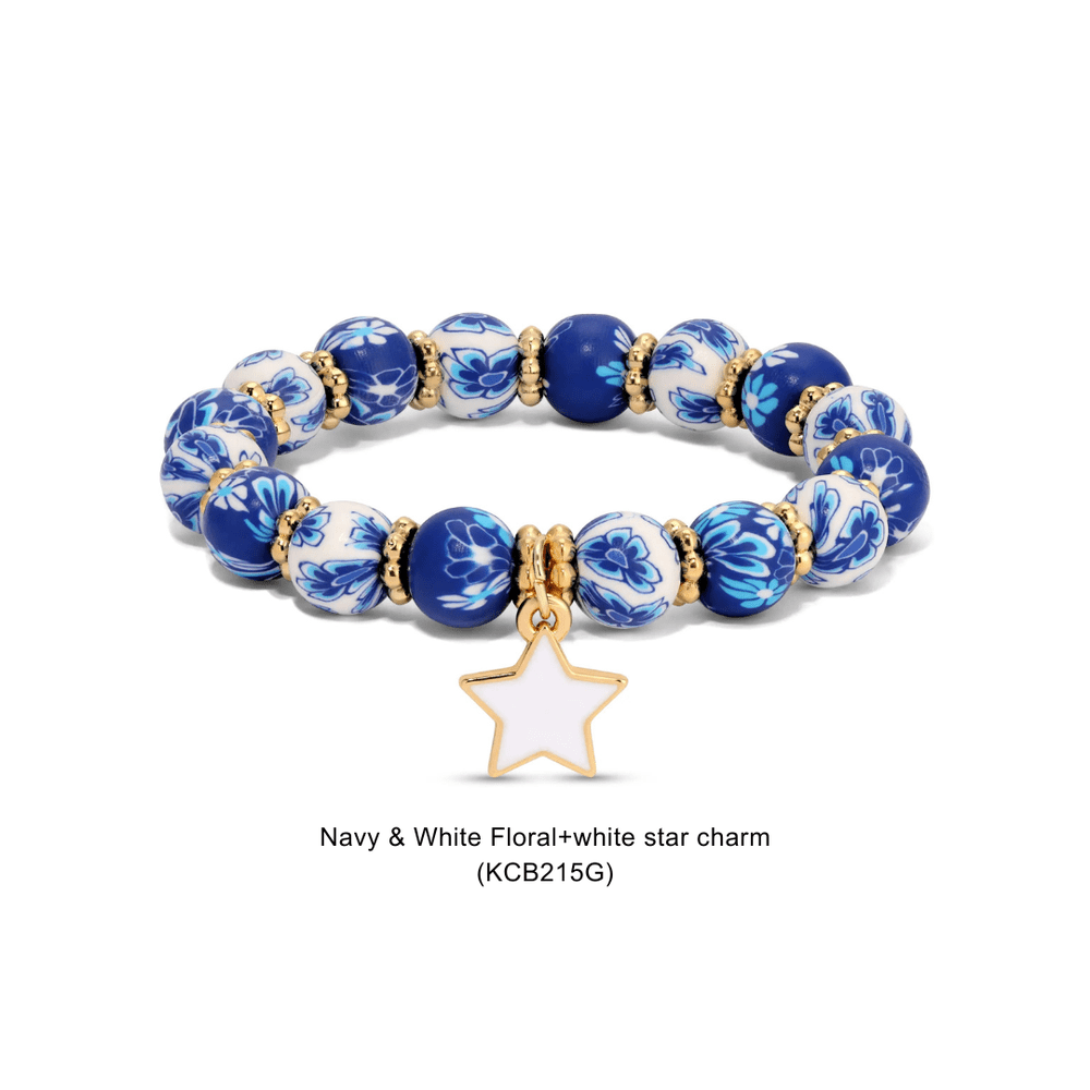 Kids Clay Bead Bracelet With Heart Charm - Various 10