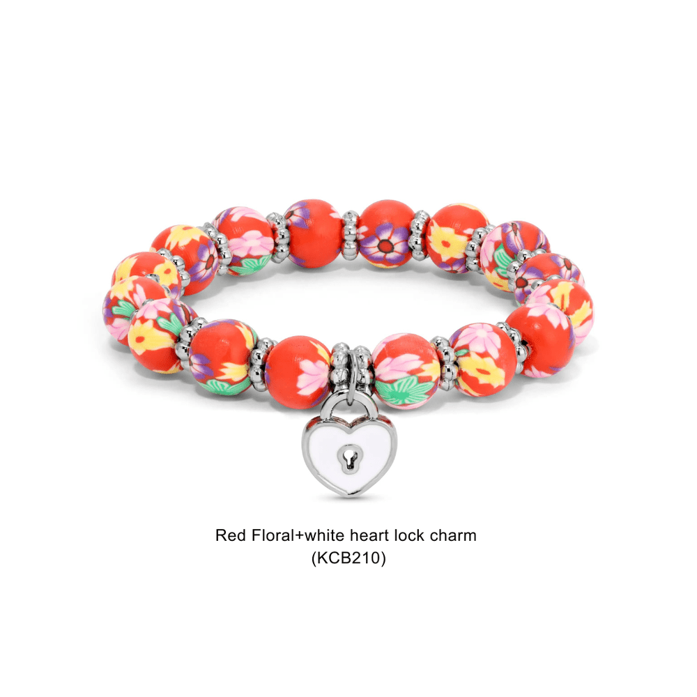 Kids Clay Bead Bracelet With Heart Charm - Various 22
