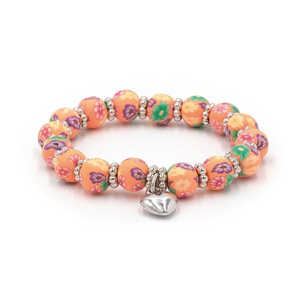 Kids Clay Bead Bracelet With Heart Charm 12 Colors Options 5