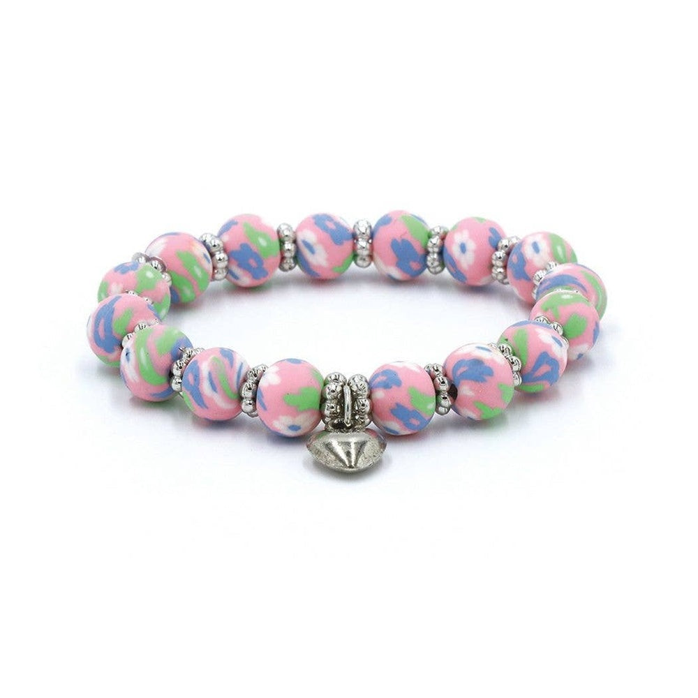 Kids Clay Bead Bracelet With Heart Charm 12 Colors Options 2