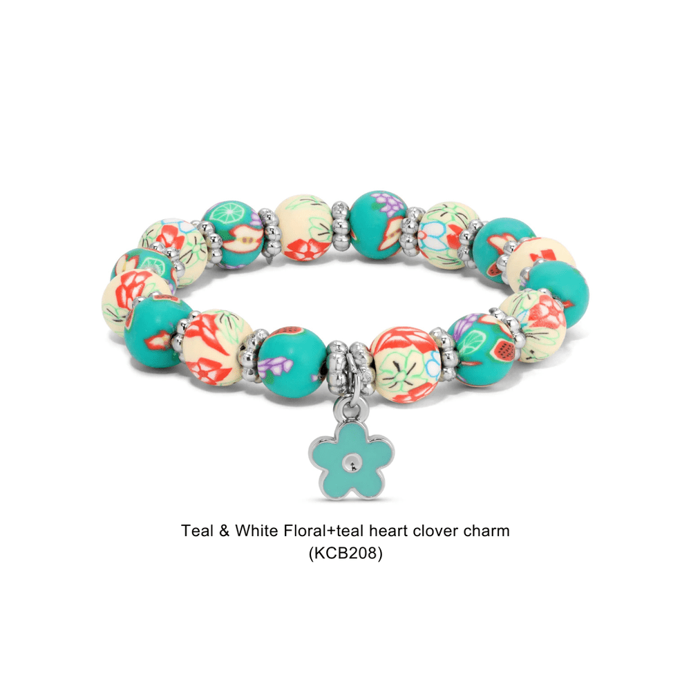 Kids Clay Bead Bracelet With Heart Charm - Various 12