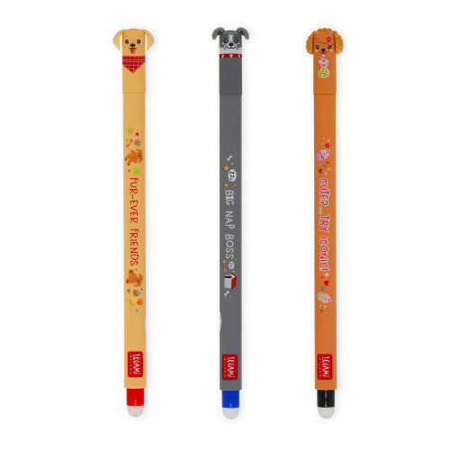 Legami Set Of 3 Erasable Gel Pens - Puppies