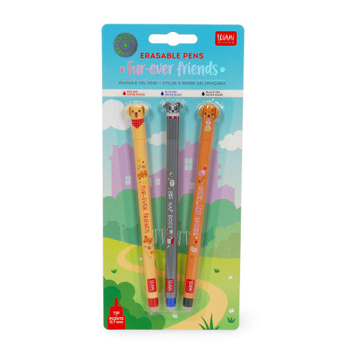 Legami Set Of 3 Erasable Gel Pens - Puppies