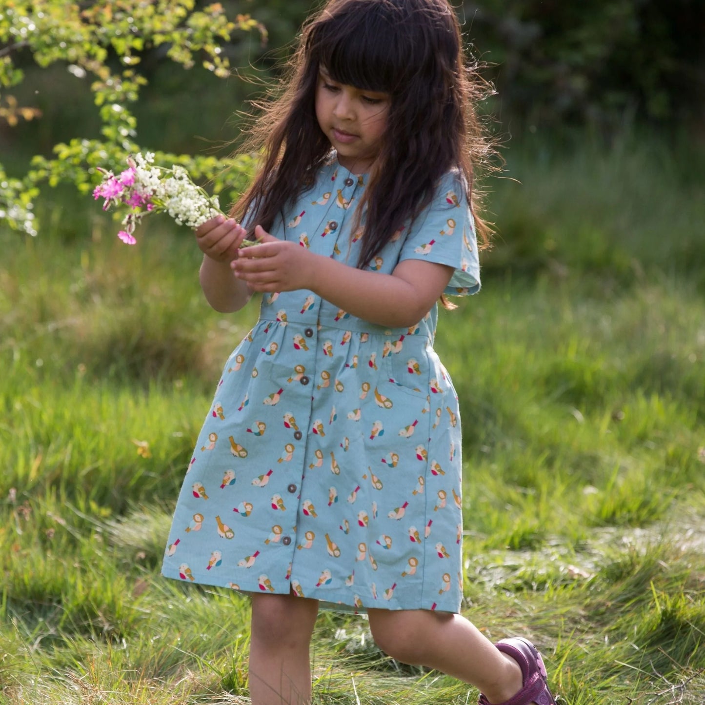 Rainbow Birds Button Through Dress