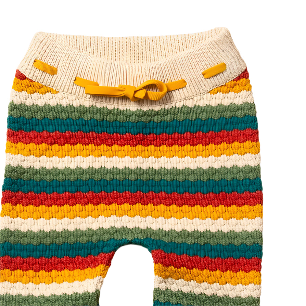 Honeycomb Rainbow Striped Tie Waist Knitted Joggers 2