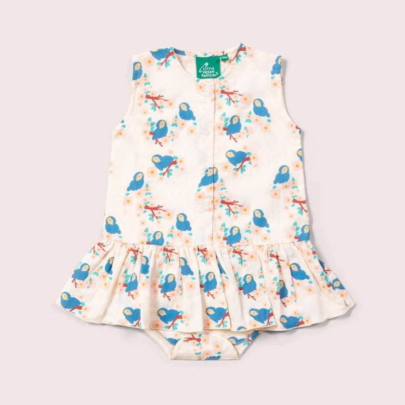 Bluebirds Button Ruffle Romper 1