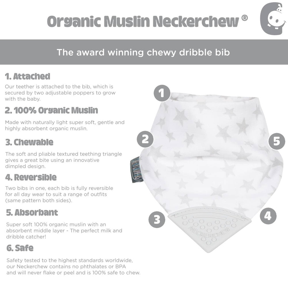 Neckerchew Teething Muslin Dribble Bib - Silver Stars 3