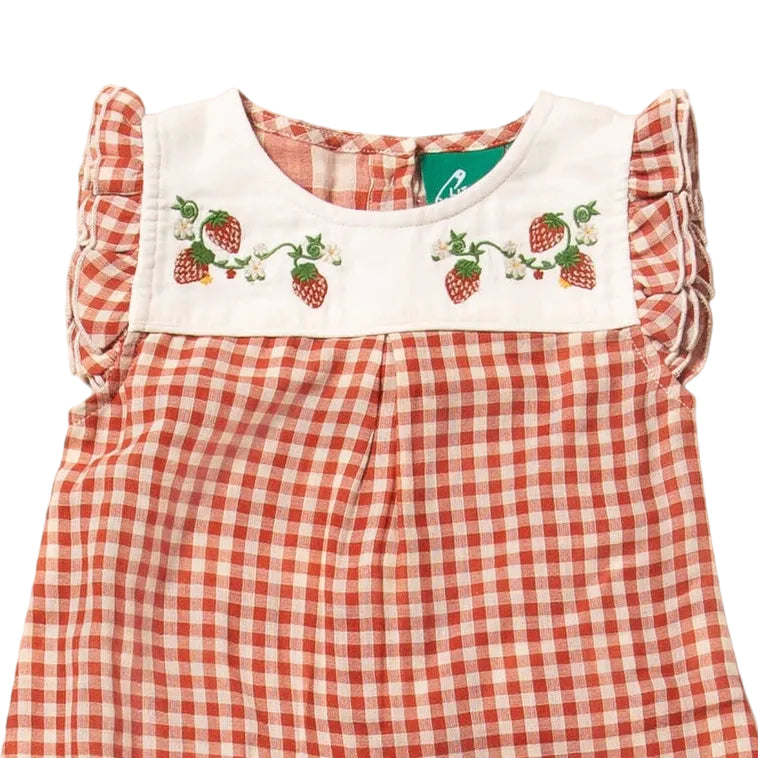 Little Red Checked Frill Summer Romper 2