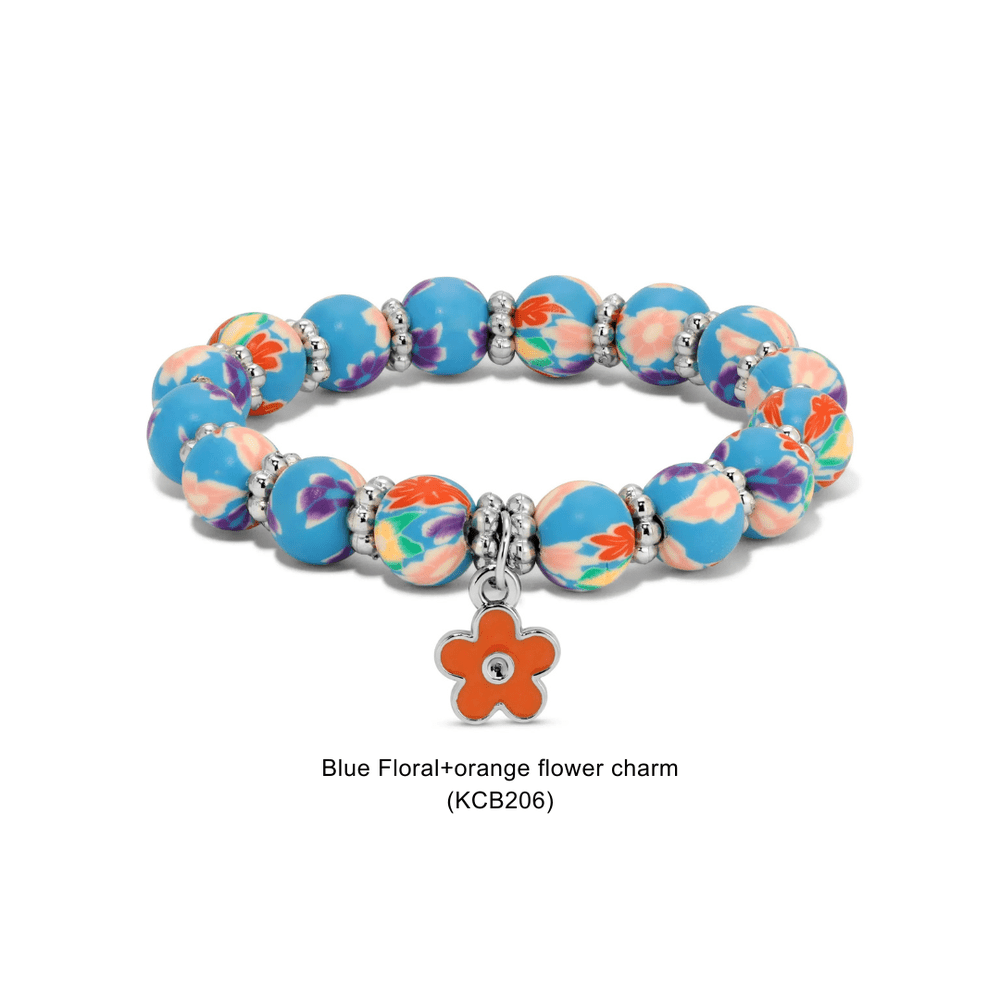 Kids Clay Bead Bracelet With Heart Charm - Various 9