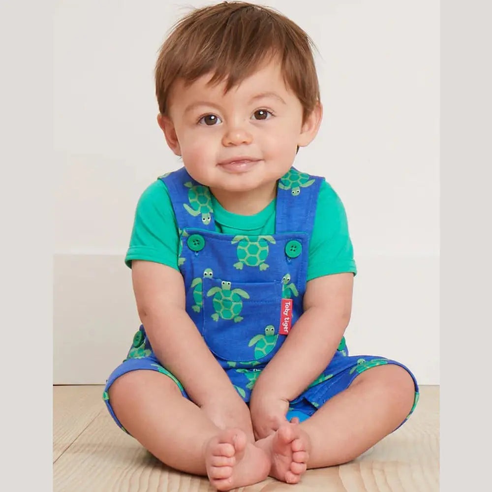 Toby Tiger Turtle Print Dungaree Shorts 