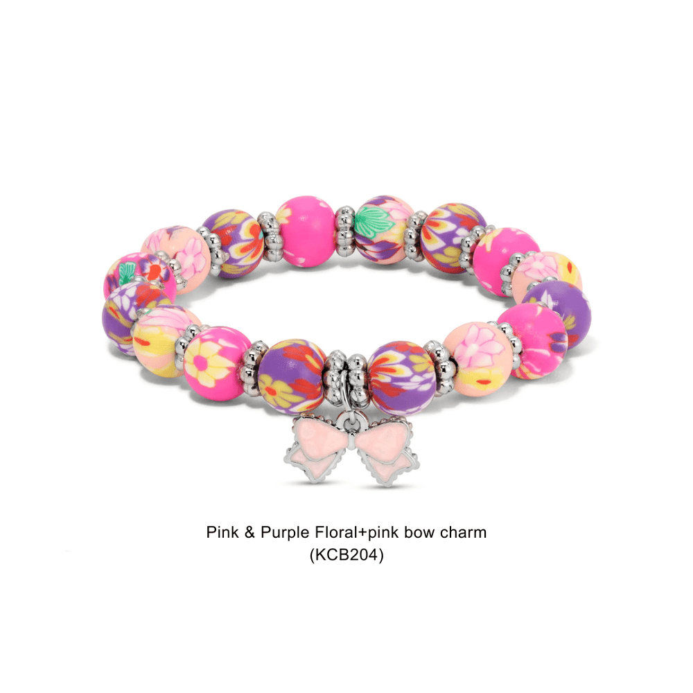 Kids Clay Bead Bracelet With Heart Charm - Various 20