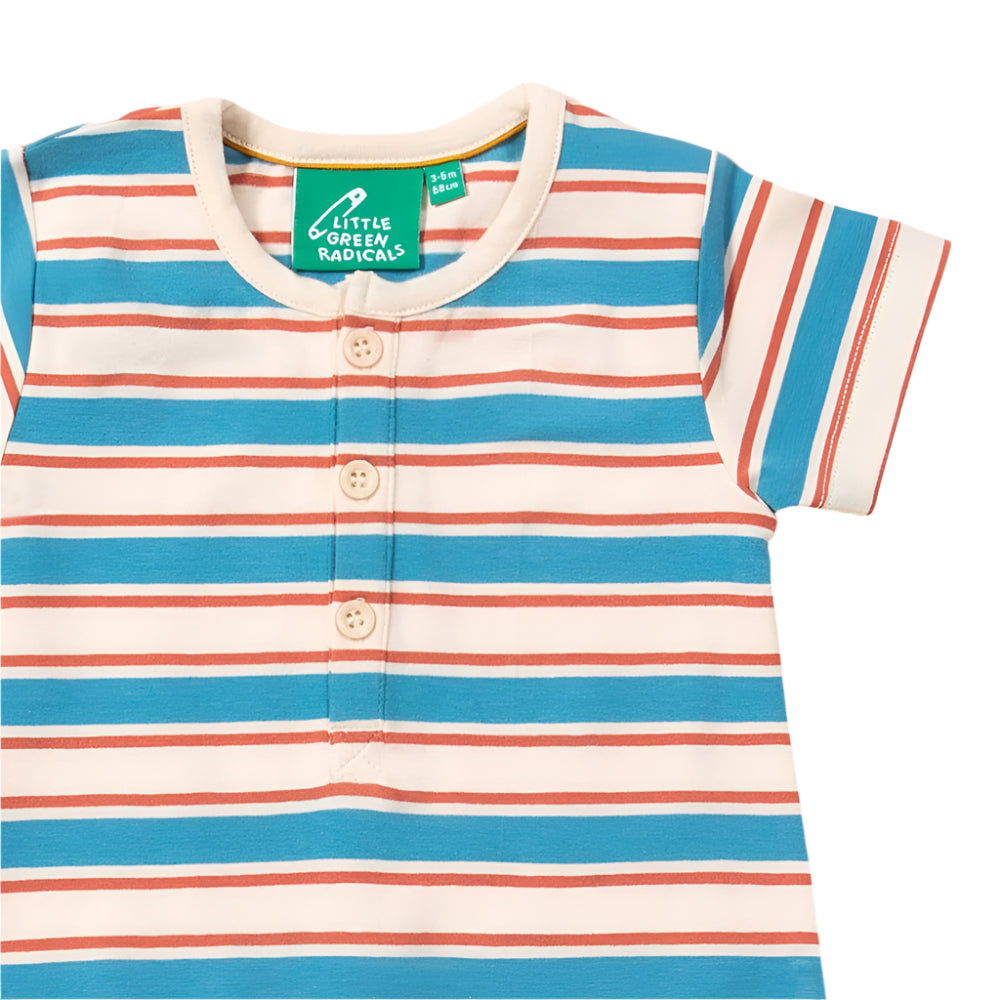 Blue & Walnut Striped Organic Summer Romper 3