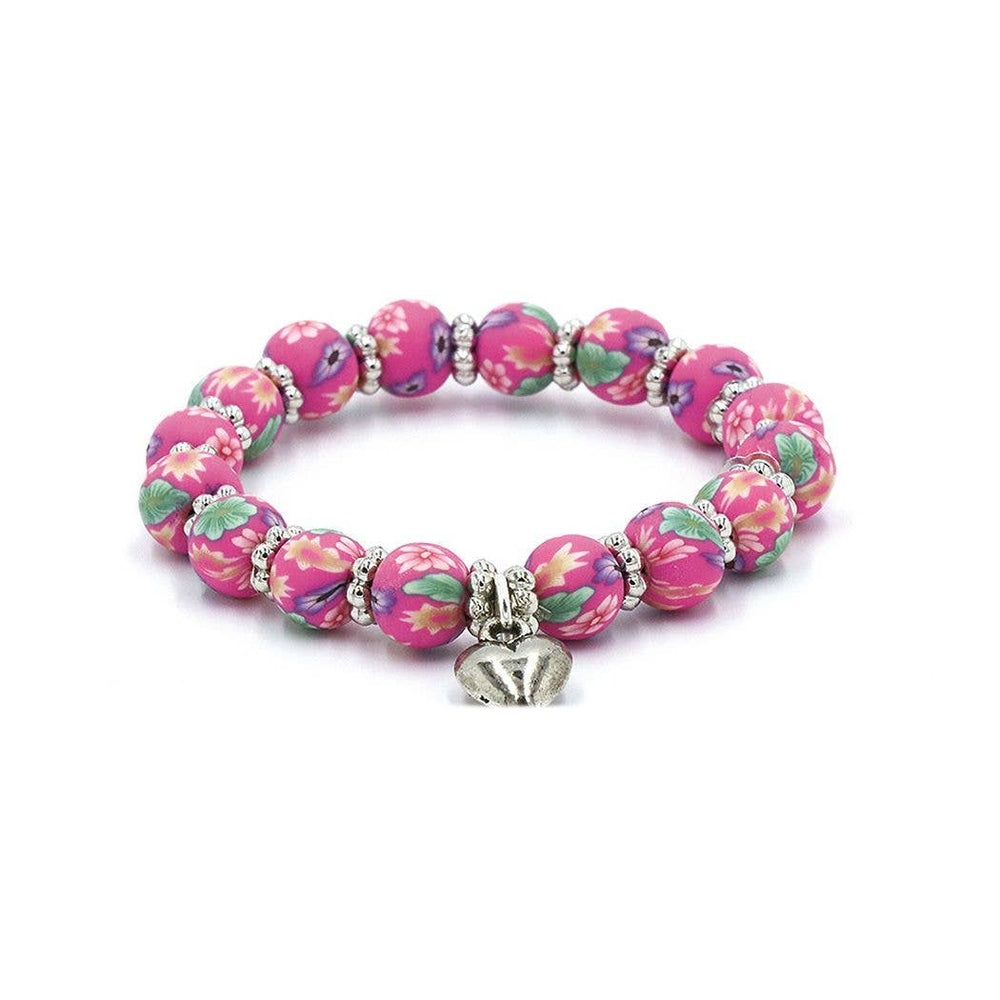 Kids Clay Bead Bracelet With Heart Charm 12 Colors Options 4