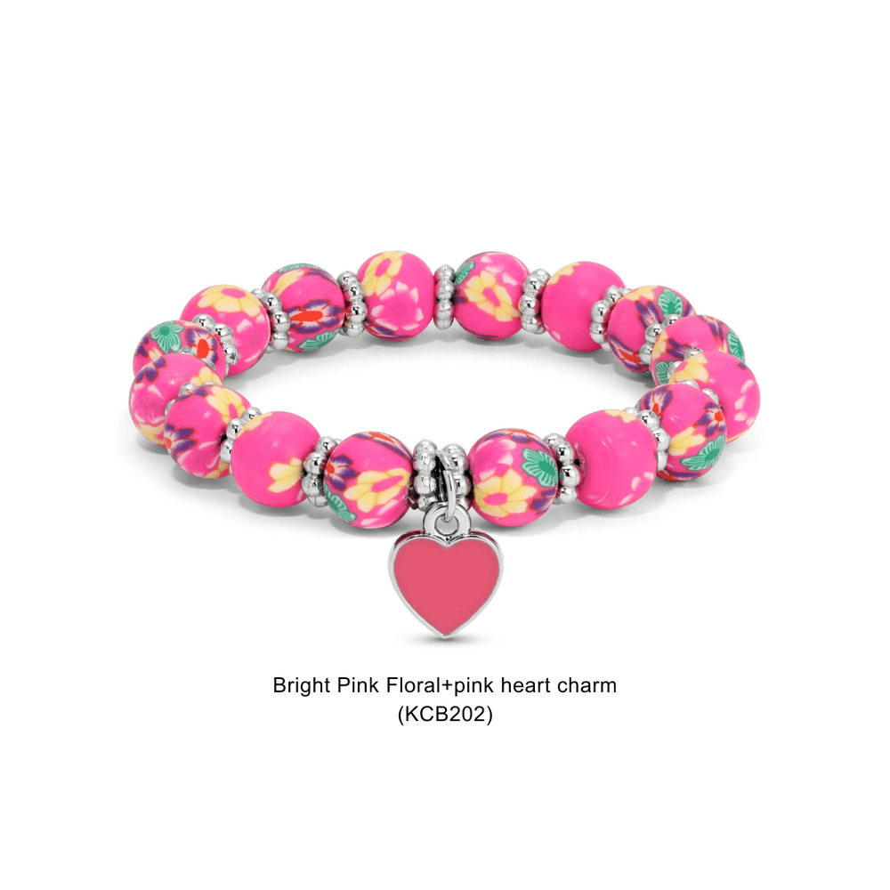 Kids Clay Bead Bracelet With Heart Charm - Various 14